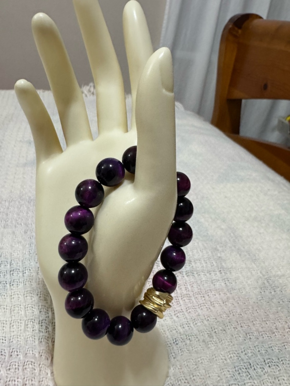 Lula N Lee Tiger Eye Purple Beaded Stretch Bracelet with Gold Accent Women NWOT